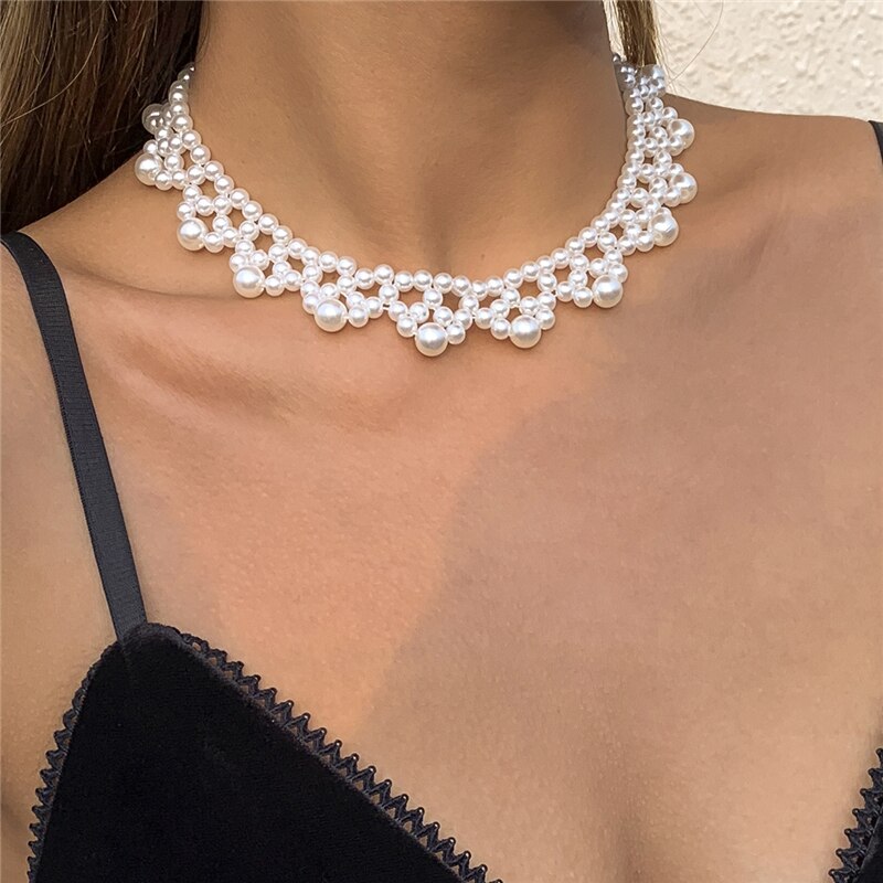 Woven Simulated Pearl Bridal Wedding Accessories Vintage Clavicle Chain Necklace For Women Gifts Jewelry 2022 Bijouterie