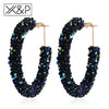 X&P Fashion Brand Round Shiny Rhinestone Gold Drop Earrings for Women Girl Simple Geometric Austrian Crystal Big Earring Jewelry
