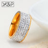 X&P Fashion Trendy Korean Gold Silver Shiny Crystal Ring for Women Men Party Anniversary Rhinestone Stainless Steel Ring Jewelry