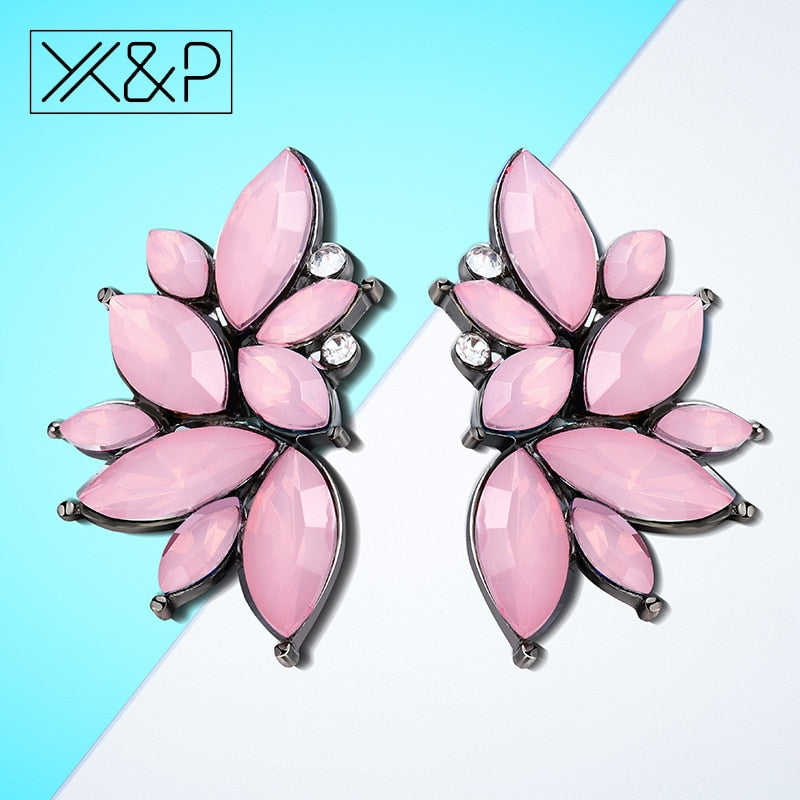 X&P Korean Cute Color Butterfly Crystal Stud Earrings for Women Girl Fashion Geometric Small Cubic Zirconia Earring Jewelry Gift