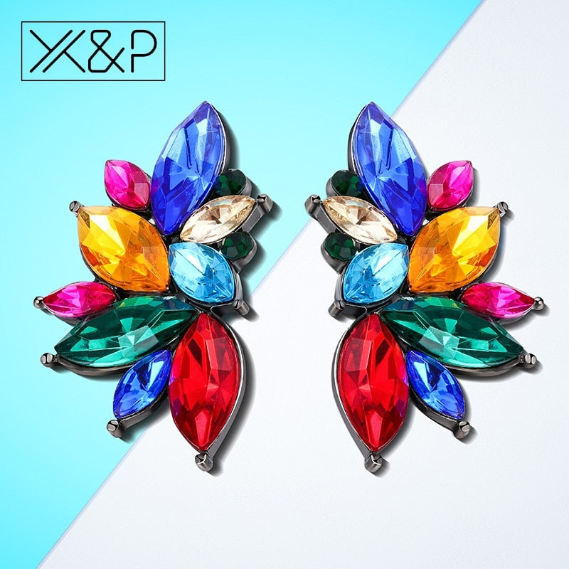 X&P Korean Cute Color Butterfly Crystal Stud Earrings for Women Girl Fashion Geometric Small Cubic Zirconia Earring Jewelry Gift
