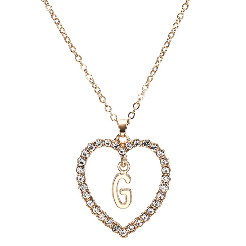 X1 Heart Shaped Letter Pandent Necklace For Women Summer Style Crystal Chain Necklace Fashion Jewelry Girlfriend Gift