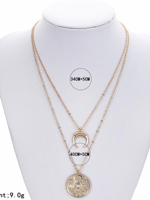 X77Puck Bohomian Multilayer Necklace Women Round Coin&Half Moon Pendant Necklace For Women Metal Gold Color Sequins Jewelry