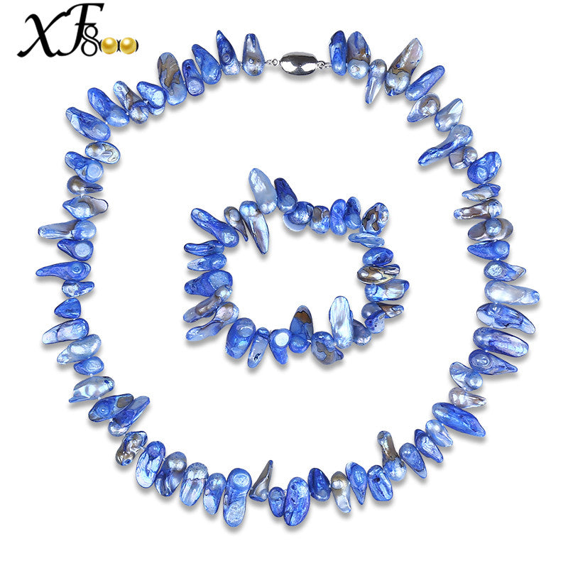 [XF800]100% Genuine blue Pearl Jewelry set Brand Baroque Pearl choker necklaces & bracelet Wedding Accessories Gift [T216]