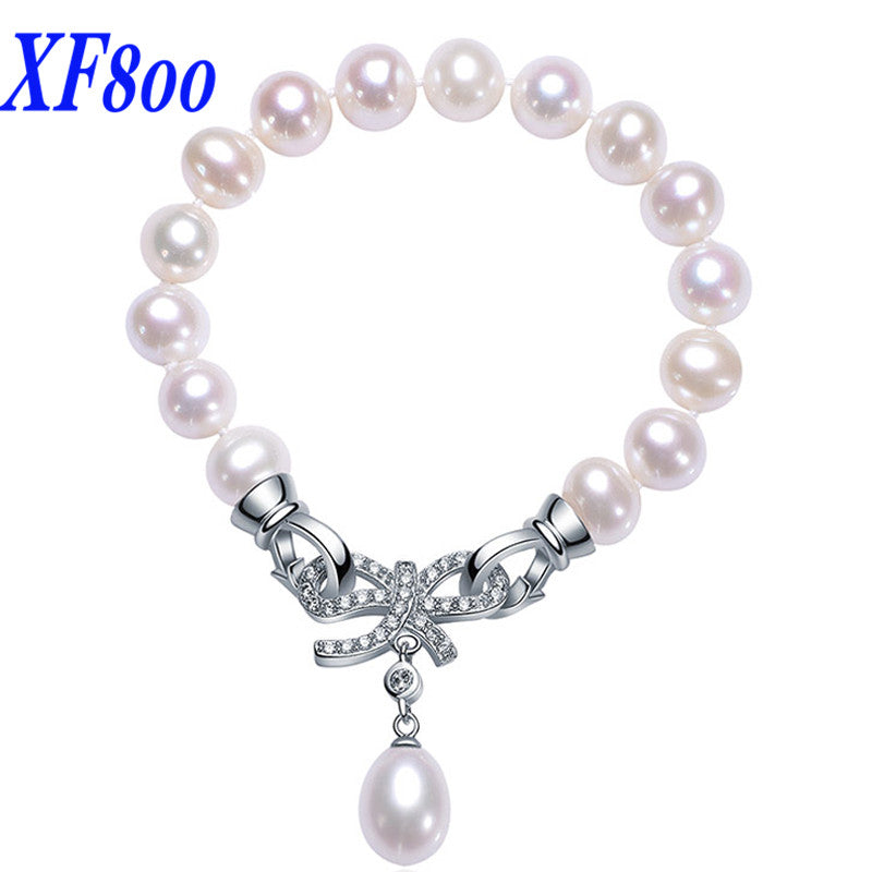 3 wearing methods Elegant natural pearl bracelet 9-10mm white near round shape pearl fine jewelry S27