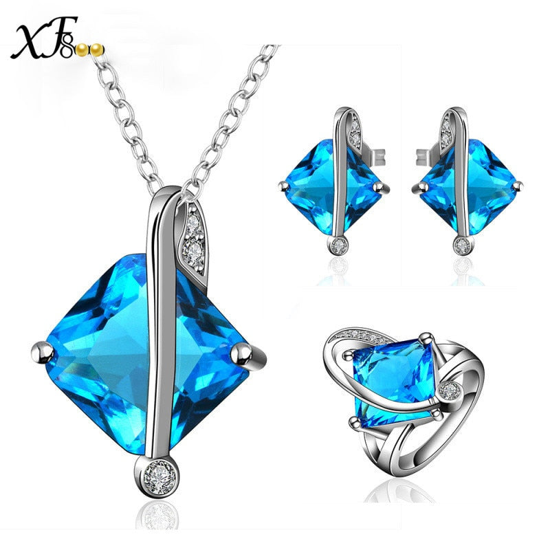 Brand 925 silver bridal jewelry set ,Sapphire Gemstone Ring wedding gift for women R11