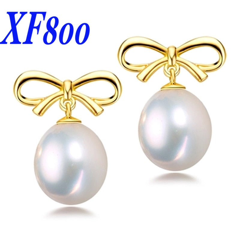 Butterfly 925 sterling silver jewelry natural pearl earrings , 8-9mm drop shape pearl stud earring for women S12