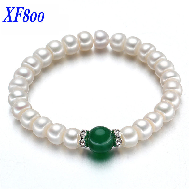 Classical Natural pearl bracelet .8-9mm flat shape Red/green agate bracelet for women S40