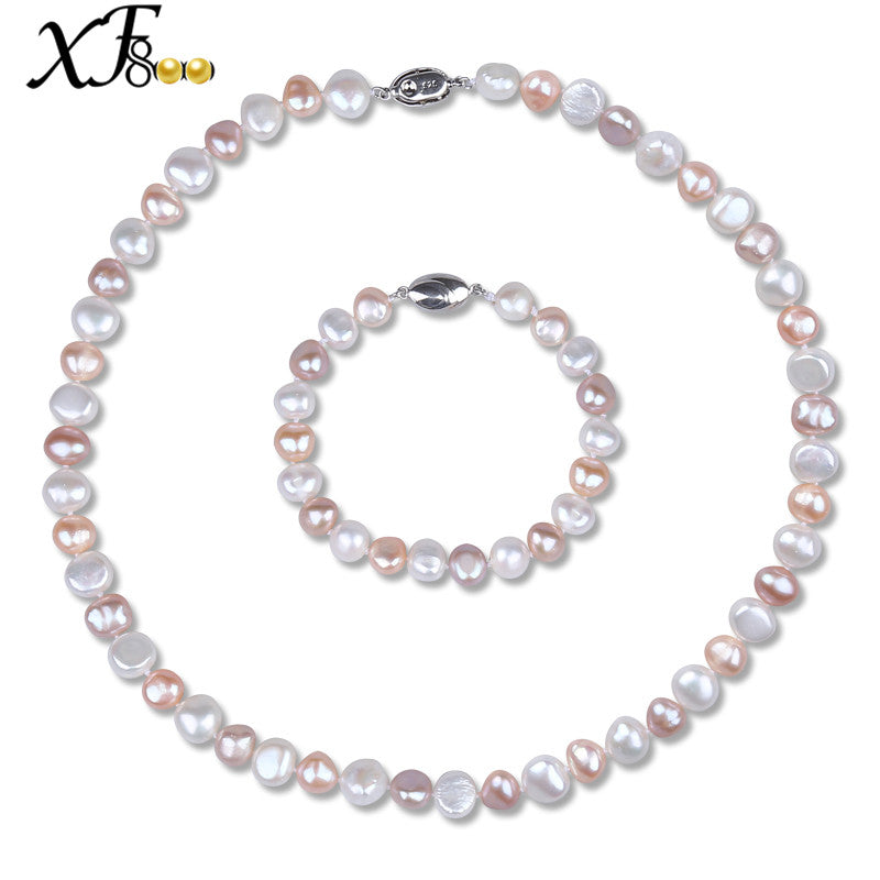 [XF800]Genuine Baroque Pearl Jewelry Set For Women Real Fresh Water Pearl Choker Necklace Bracelet Wedding Party Gift[T212]