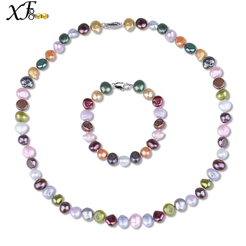 [XF800]Natural Fresh Water Pearl Jewelry Set Wedding Mix Pearl Necklace Bracelet Fine Jewelry 2020 New For Women[T206]
