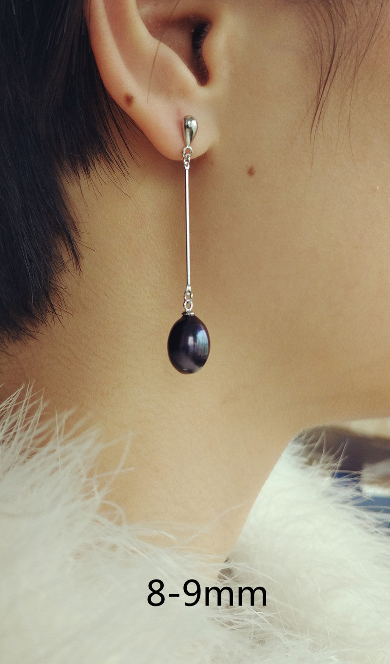 Natural Pearl Drop Earring Long Real Pearl Black Dangle Earrings Fine Jewelry Party Gift For Women [E1002]