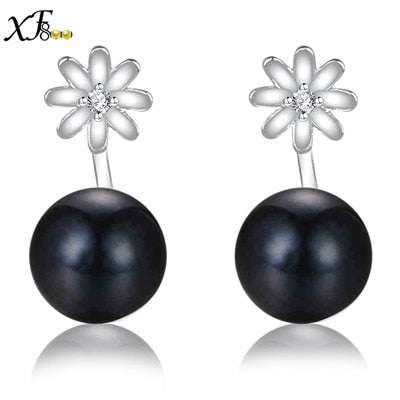 Pearl Earrings 925- Sterling -Silver Purple Pearl Jewelry Natural Birthd Gift For Love Flower[E231]