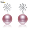 Pearl Earrings 925- Sterling -Silver Purple Pearl Jewelry Natural Birthd Gift For Love Flower[E231]