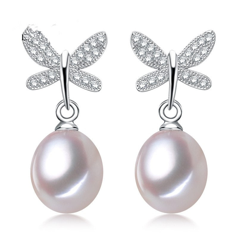 [XF800] Pearl Earrings Pearl Jewelry Genuine Pearl Drop Fashion Earrings Wendding Brithd Women Butterfly E1008