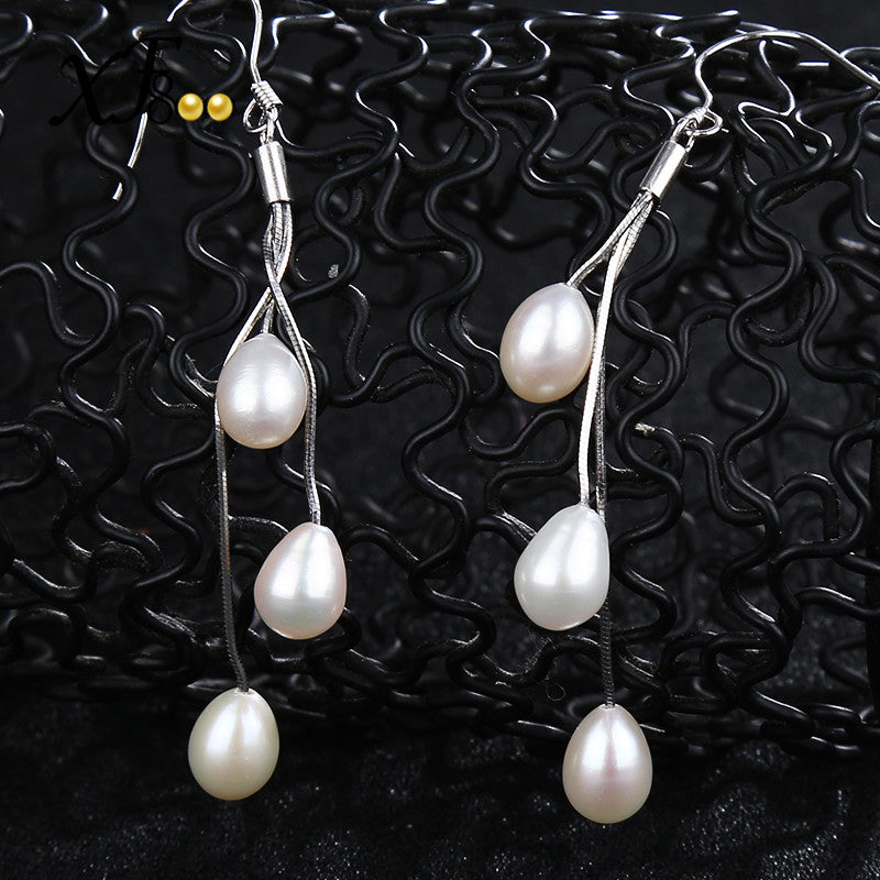 Pearl Earrings Sterling-Silver-Jewelry 6-7MM Natural Pearl Earrings Trendy Drop earrings E1020