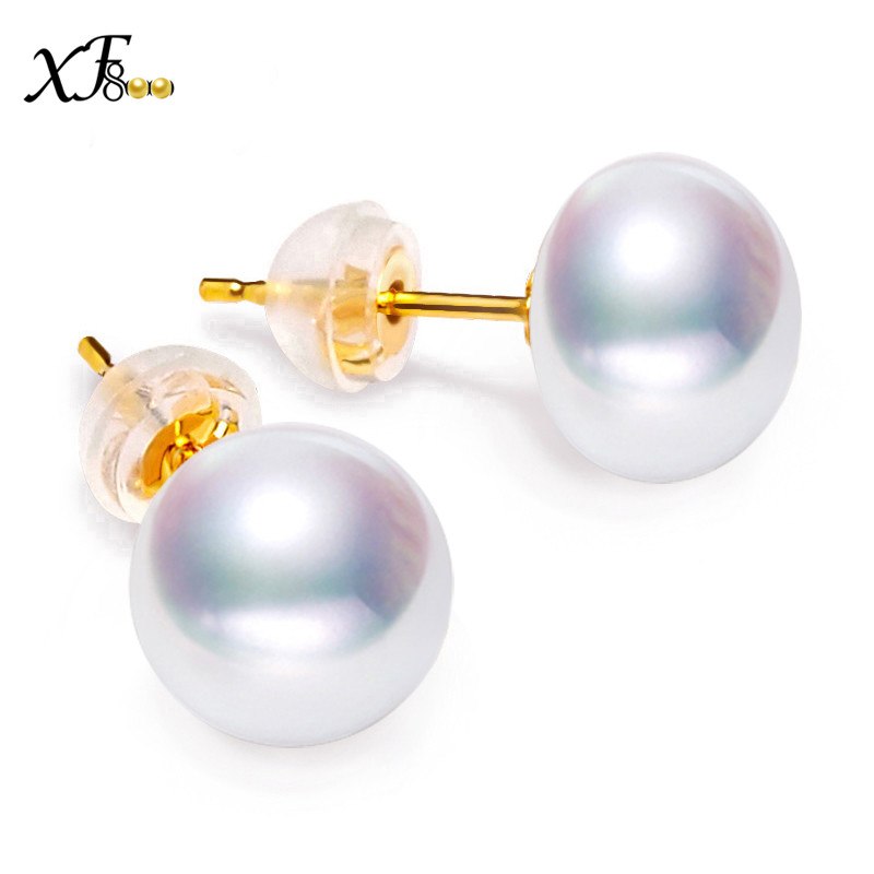 Pearl Jewelry 18K Gold Pearl Earrings Natural Pure Au750 Yellow Gold Stud Wedding Earrings For love [E242]