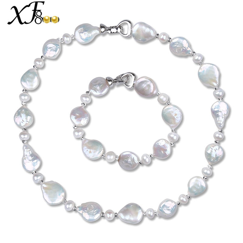 [XF800]Pearl Jewelry Set Natural Fresh Water Maxi Baroque Pearl Choker Necklace Bracelet Unique Party Gift[T210]
