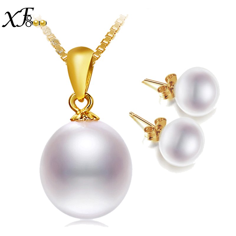 [XF800] Pearl Jewelry Set Real 18K Gold Earrings & Pendant AU750 Fine For Lovers Wedding Engagement Jewelry[T223]