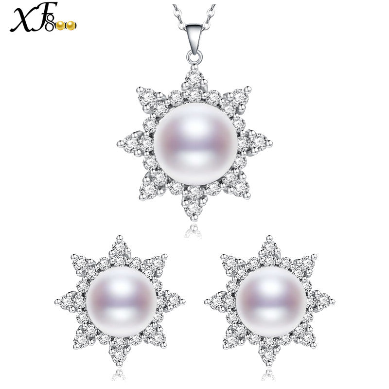 [XF800] Pearl Jewelry Set With Box Natural Pearl Necklace Pendant Earrings Fashion Party For Love Star [T2131]