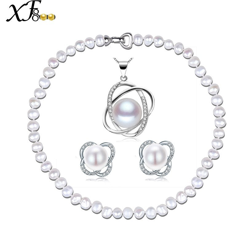 [XF800]Pearl Jewelry Sets For Women Fine Jewelry Natural Baroque Pearl Necklace 5 Piece Wedding Party T246