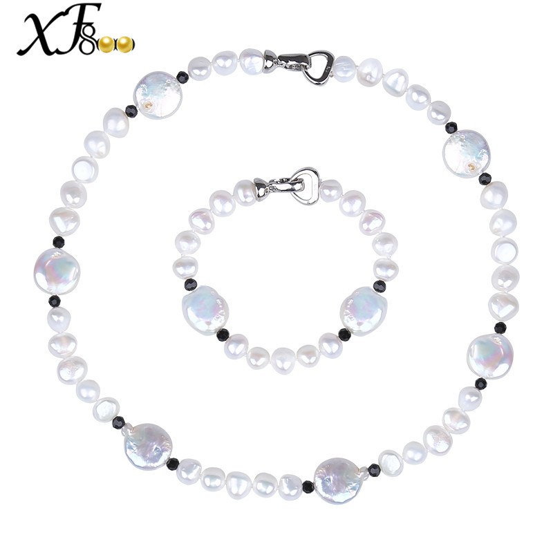 [XF800]Real Pearl Jewelry Sets Natural Pearl Choker Necklace Bracelet Christmas Wedding Gift[T209]