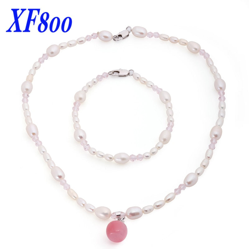 Trendy Natural pearl necklace jewelry set ,7-8mm drop shape pearl necklace & bracelet for women X1217