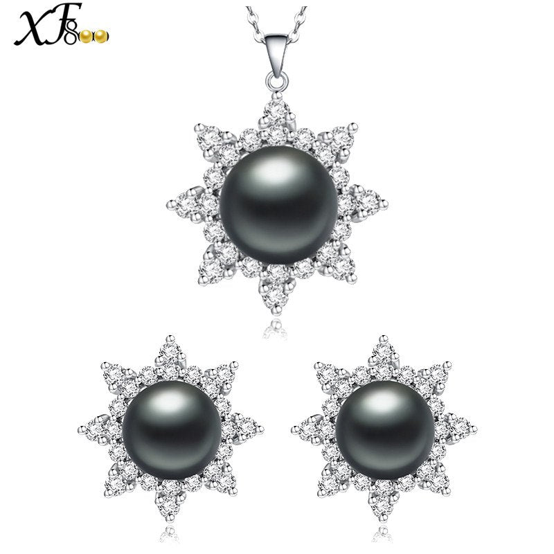 [XF800] Wedding Pearl Jewelry Set Real Natural Fresh Water Pearl Necklace Earrings Fine For Party Anniversary Sunlight [T213]