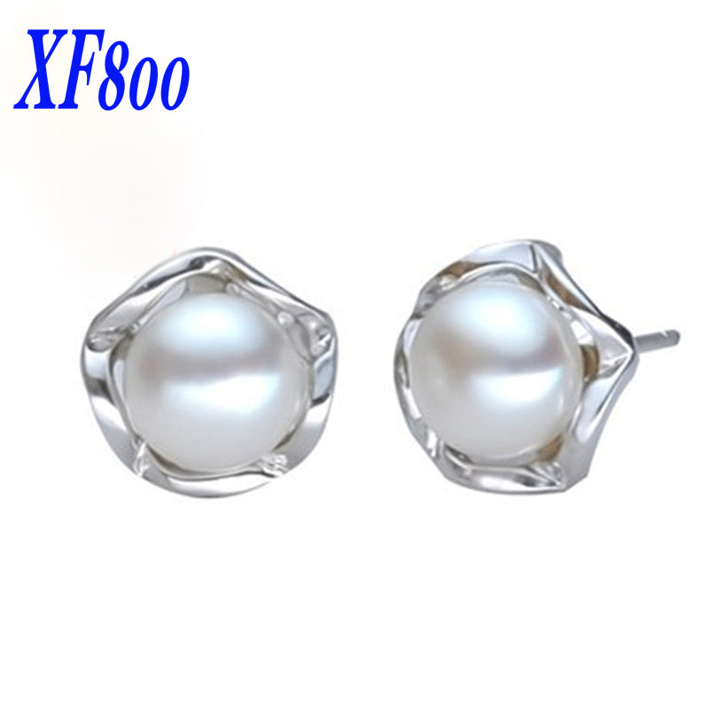 [XF800] pure pearl stud earrings ,8-9mm charming stone earrings,fine pearl jewelry E1060