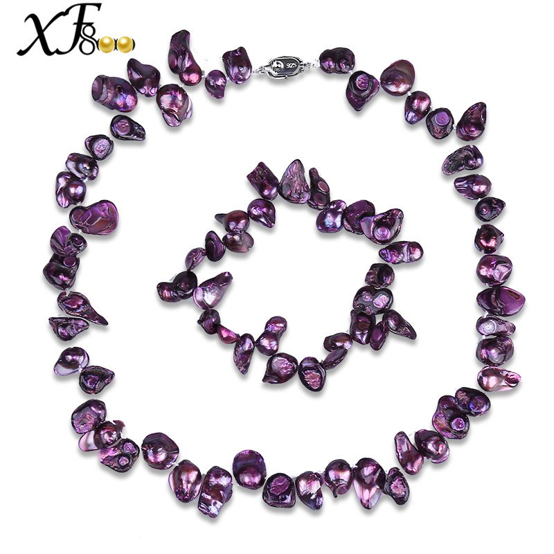 [XF800]purple natural Baroque pearl jewelry sets 9-13mm pearl trendy choker necklace & bracelet for women[T215]