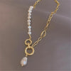 XIALUOKE Bohemia Baroque Freshwater Pearls Pendant Necklace For Women Retro Metal Chokers Clavicle Chain Jewelry Accessories 96