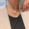XIALUOKE Bohemia Baroque Freshwater Pearls Pendant Necklace For Women Retro Metal Chokers Clavicle Chain Jewelry Accessories 96