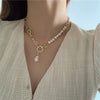 XIALUOKE Bohemia Baroque Freshwater Pearls Pendant Necklace For Women Retro Metal Chokers Clavicle Chain Jewelry Accessories 96