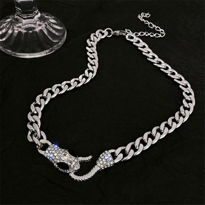 XIALUOKE Hip Hop Rock Thick Chain Snake Necklace For Women Vintage Hyperbole Crystal Unusual Necklaces Party Jewelry