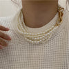 XIALUOKE Vintage Geometric Metal Buckles Multilayer Pearl Necklace For Women Hyperbole Choker Necklaces Wedding Party Jewelry