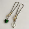 XIALUOKE Vintage Hyperbole Green Glass Pendant Necklace For Women Punk Metal Coarse Chain Chokers Necklace Party Jewelry