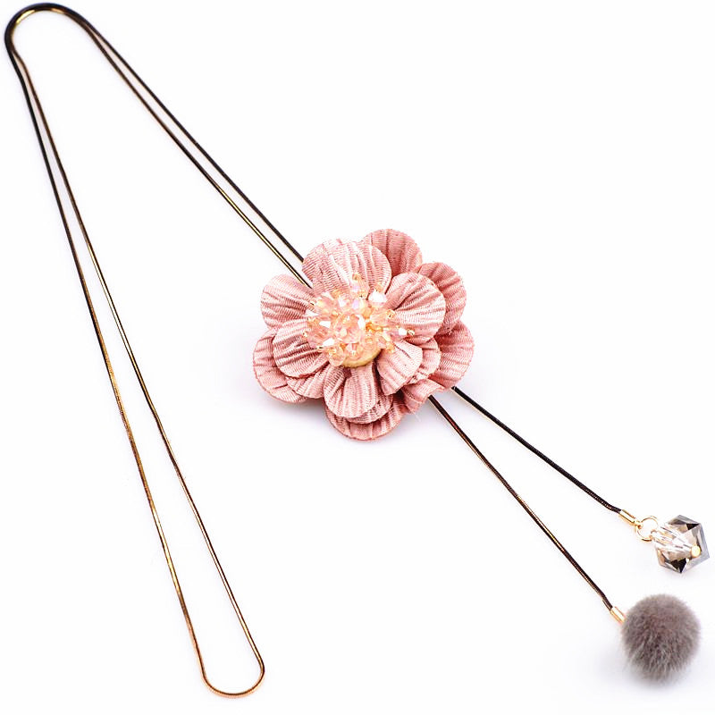 Cute Winter Long Necklace Women Fashion Simple Flower Crystal Tassel Necklaces & Pendants Pom Pom Fur Ball Jewelry