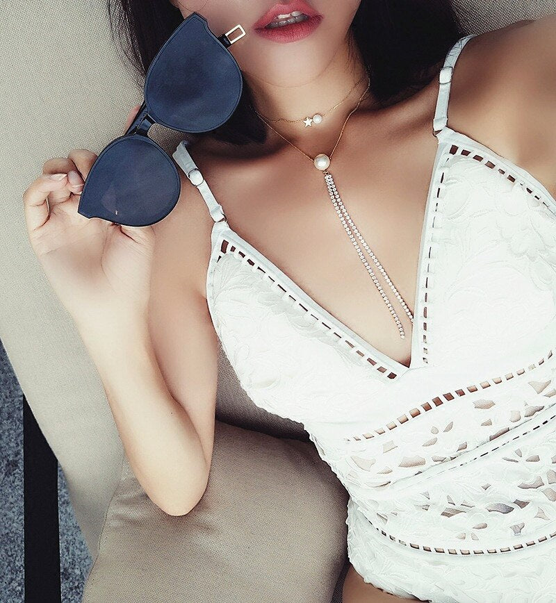 XIAO YOUNG Gold-color Rhinestone Choker Necklace Elegant Simulated Pearl Star Tassel Necklaces & Pendants Cute Gifts