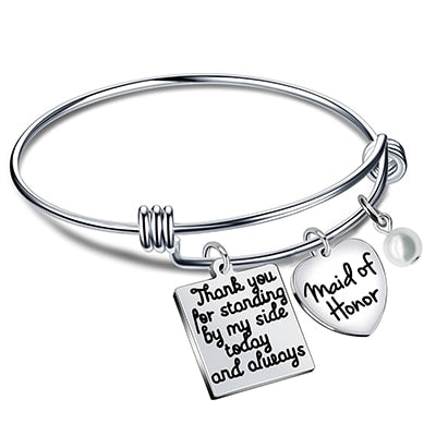 Fashion Stainless Steel Bangle Heart Pendant Charm Bracelet For Women Friends Wedding Jewellery Bridesmaid Gifts