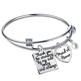 Fashion Stainless Steel Bangle Heart Pendant Charm Bracelet For Women Friends Wedding Jewellery Bridesmaid Gifts