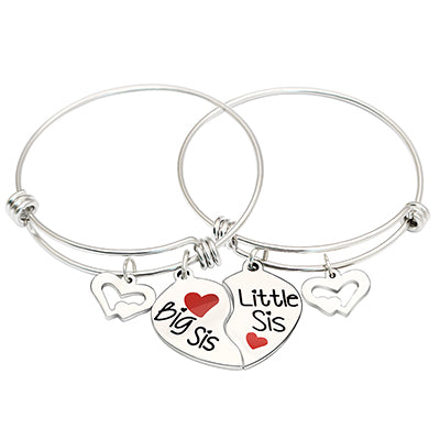 Stainless Steel Bracelets & Bangles Big Sister & Little Sister Heart Pendant Charm Bracelet Family Gift 2 Pcs 2020