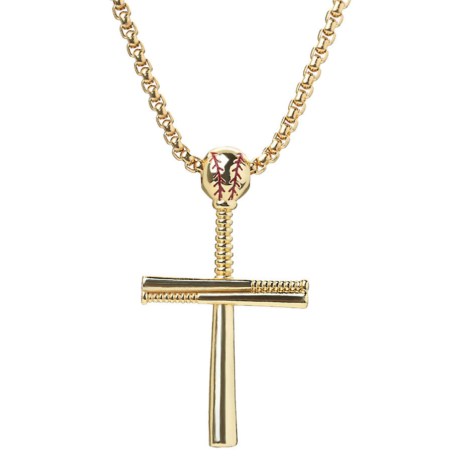Gold Silver Black Color Stainless Steel Baseball Cross Pendant Necklace For Women Men Hiphop 60cm Link Chain Necklace