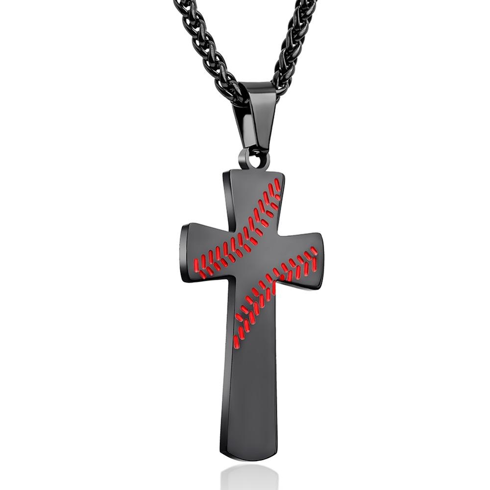 Gold Silver Black Color Stainless Steel Baseball Cross Pendant Necklace For Women Men Hiphop 60cm Link Chain Necklace