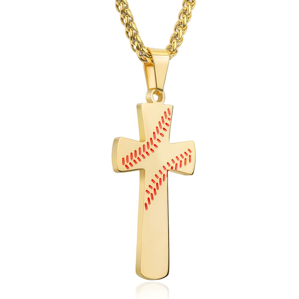 Gold Silver Black Color Stainless Steel Baseball Cross Pendant Necklace For Women Men Hiphop 60cm Link Chain Necklace