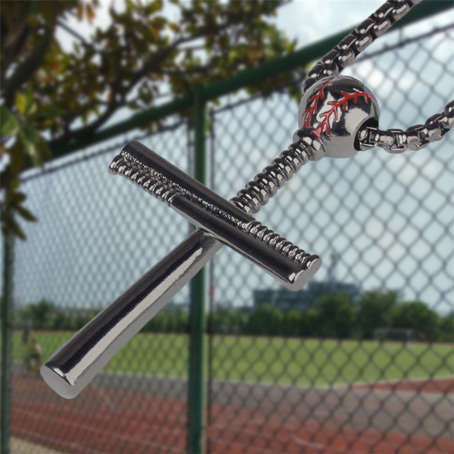 Gold Silver Black Color Stainless Steel Baseball Cross Pendant Necklace For Women Men Hiphop 60cm Link Chain Necklace