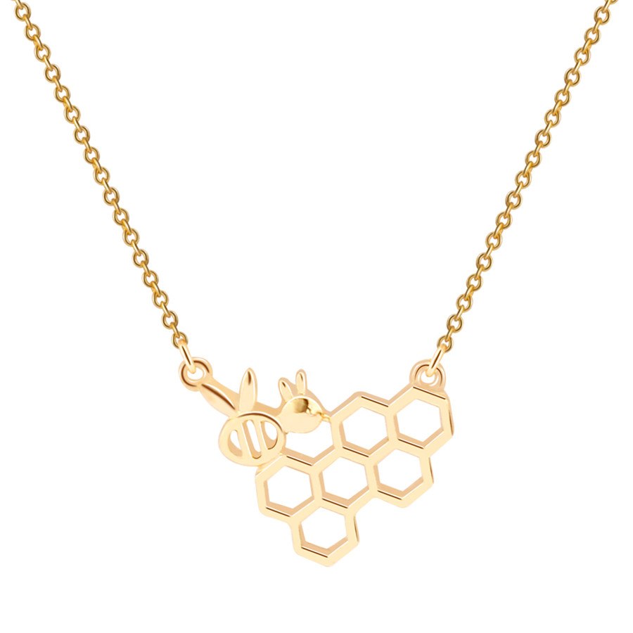 Trendy Simple Honeycomb Bee Pendant Necklace For Women Girls Gold Color Cute Hollow Animal Necklace Fashion Jewelry Gift