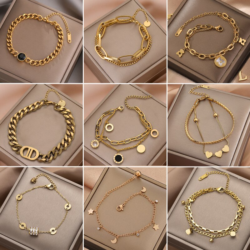 XINYIXIN 316 Stainless Steel Link Chain Bangle Bracelet for Women Exquisite Gold Color Bracelet Jewelry Girl Gift брелок