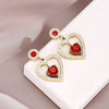 XINYIXIN 316L Stainless Steel Heart Red Zircon Drop Earrings For Women Trend Girls  Ear Jewelry Birthday Gifts Серьги