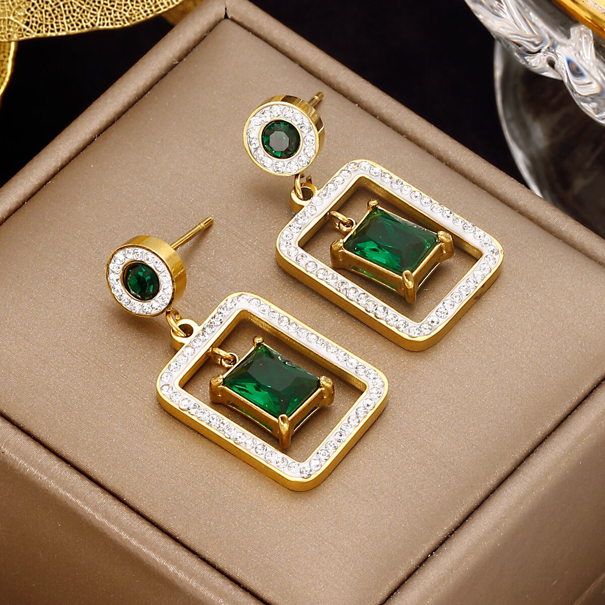 XINYIXIN 316L Stainless Steel Square Green Zircon Drop Earrings For Women Girls  Ear Jewelry Party Gifts TrendСерьги