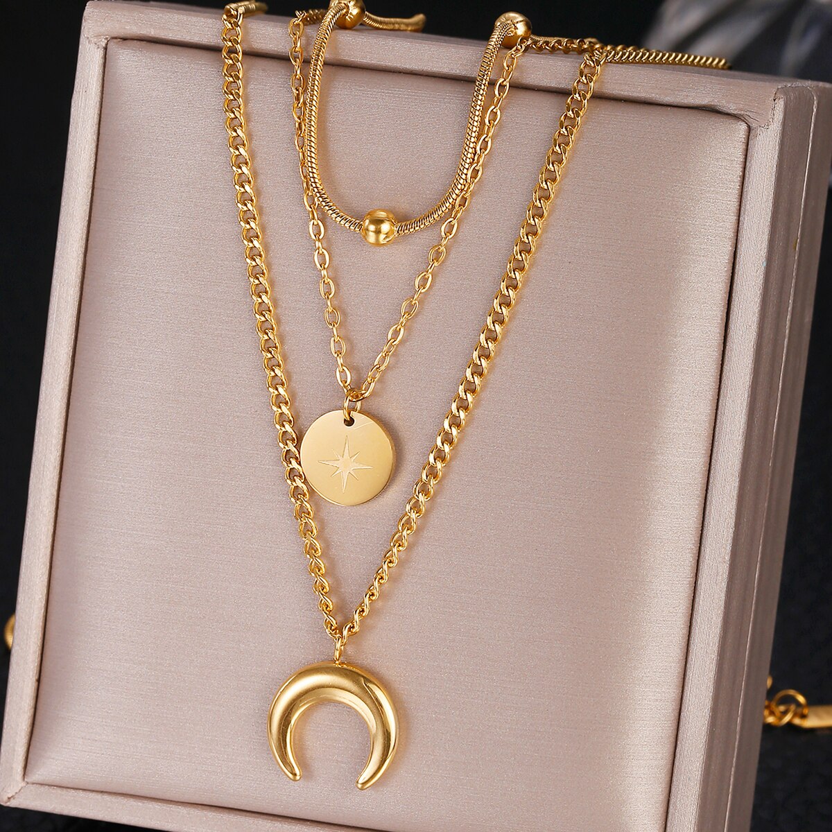 XINYIXIN Stainless Steel Necklaces Woman Multi-layer Pendant Moon Necklaces for Friends Vintage Jewelry Free Shiping