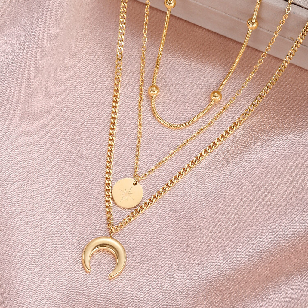 XINYIXIN Stainless Steel Necklaces Woman Multi-layer Pendant Moon Necklaces for Friends Vintage Jewelry Free Shiping
